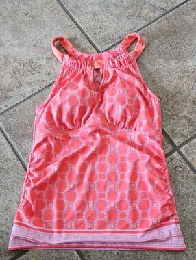 Cabana Life Coral Geometric Halter Swim Top